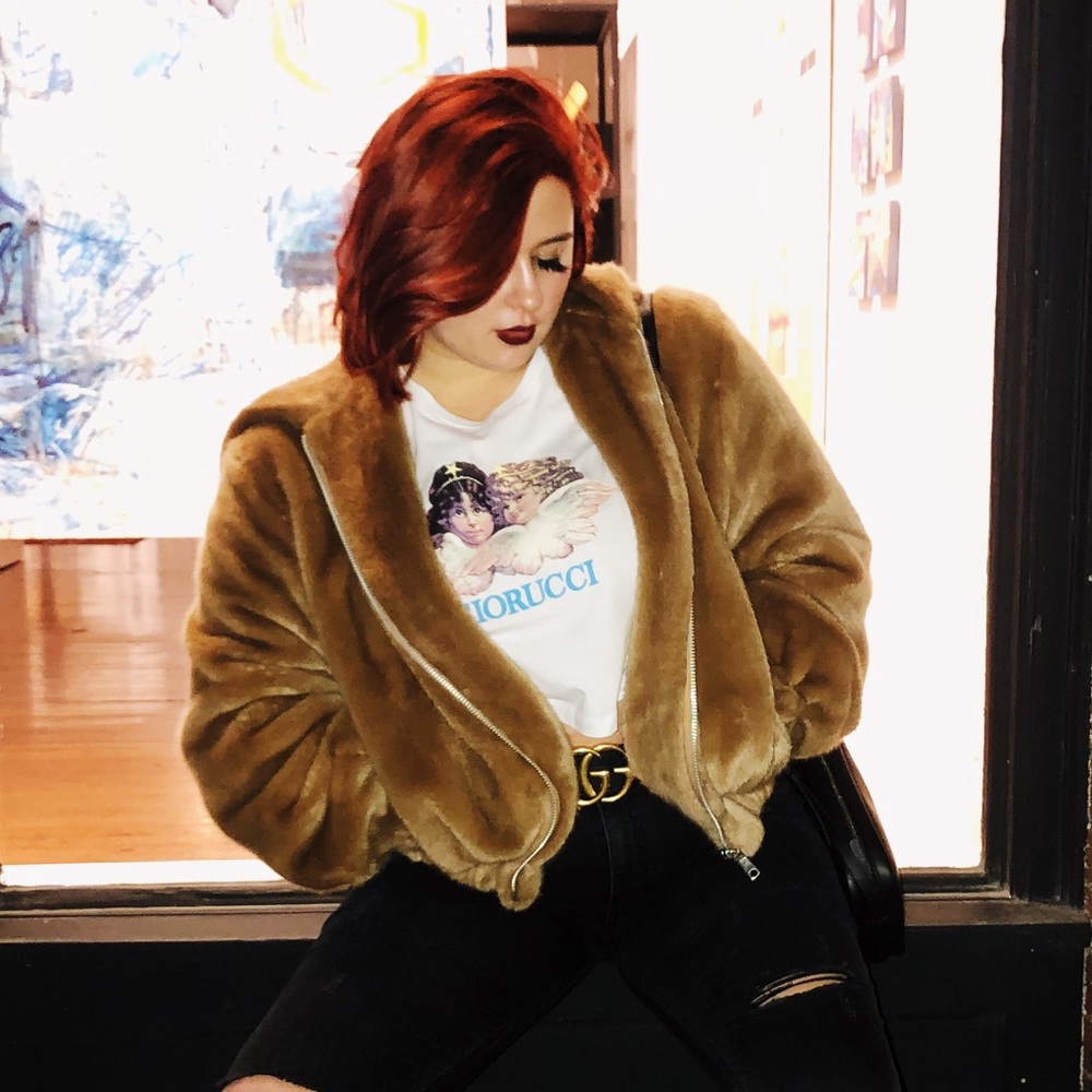 helmut lang faux fur coat with hood